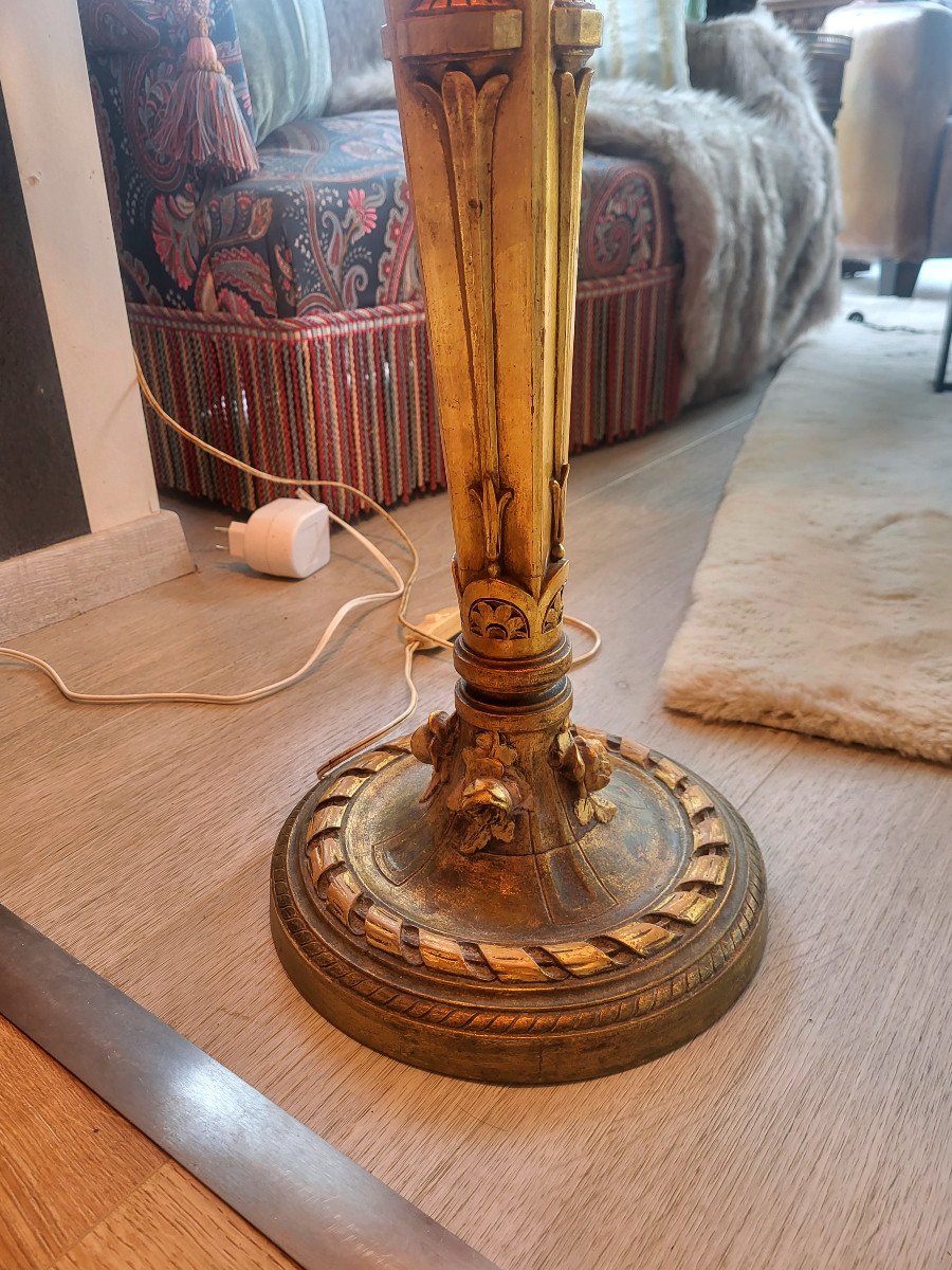 Spectacular Lamp, Golden Wood Base And Lace Lampshade, Art Deco Style-photo-4