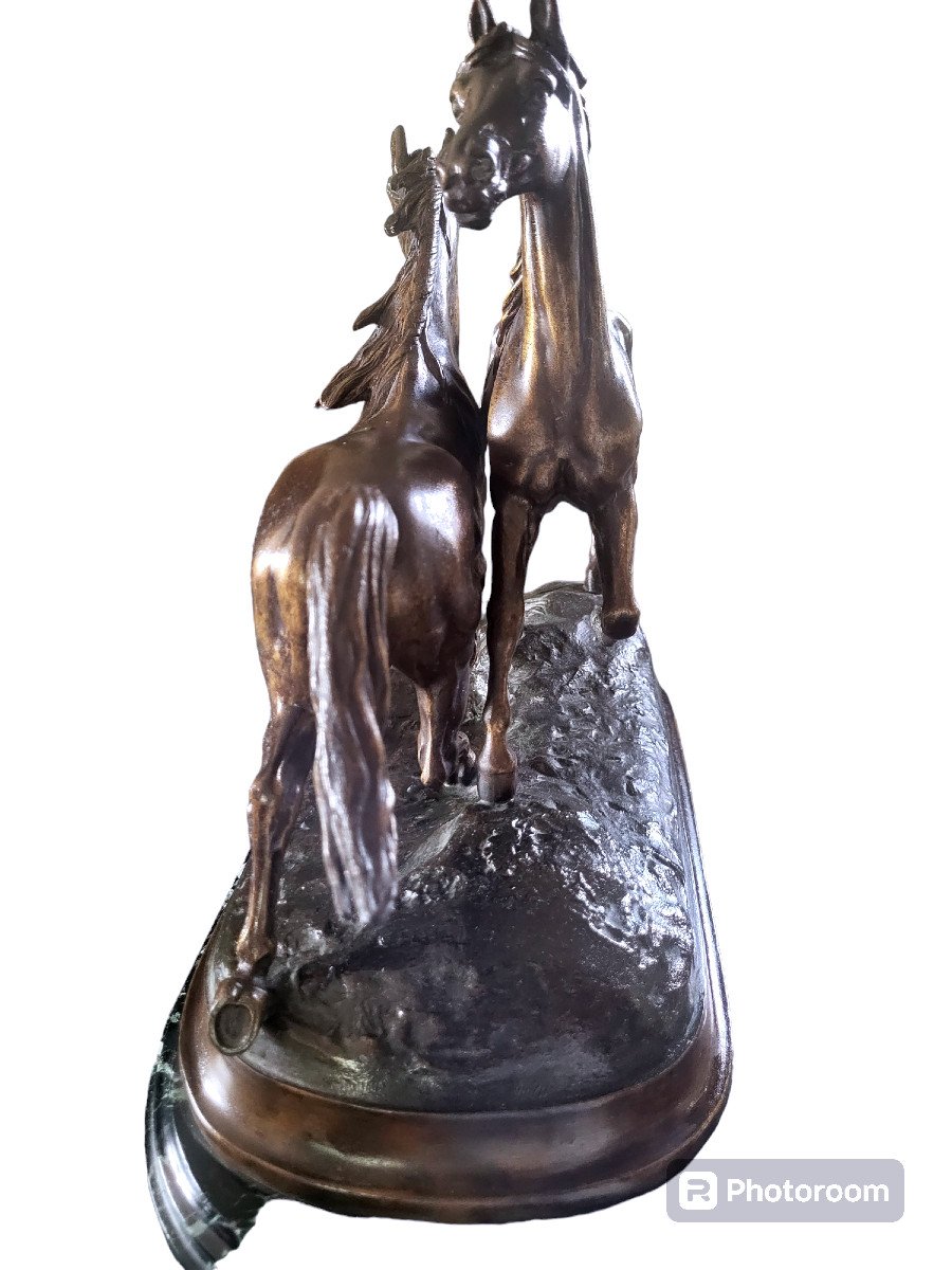 Sculpture Of Horses In Regulate Brace Signed By Charles Walton-photo-3