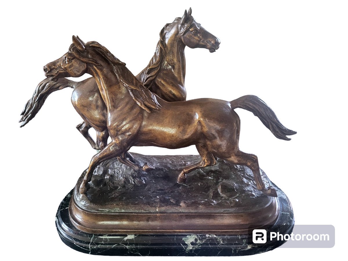 Sculpture Of Horses In Regulate Brace Signed By Charles Walton