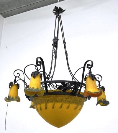 Art Deco Hanging Chandelier Signed Marchand Paris