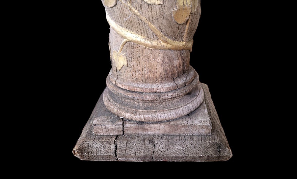 Colonne En Bois Dorée, Torsadée Avec Chapiteau Corinthien Du 17ème -photo-3