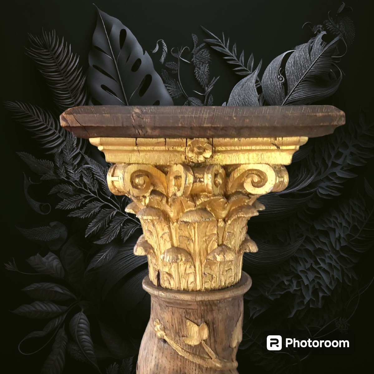 Colonne En Bois Dorée, Torsadée Avec Chapiteau Corinthien Du 17ème -photo-4