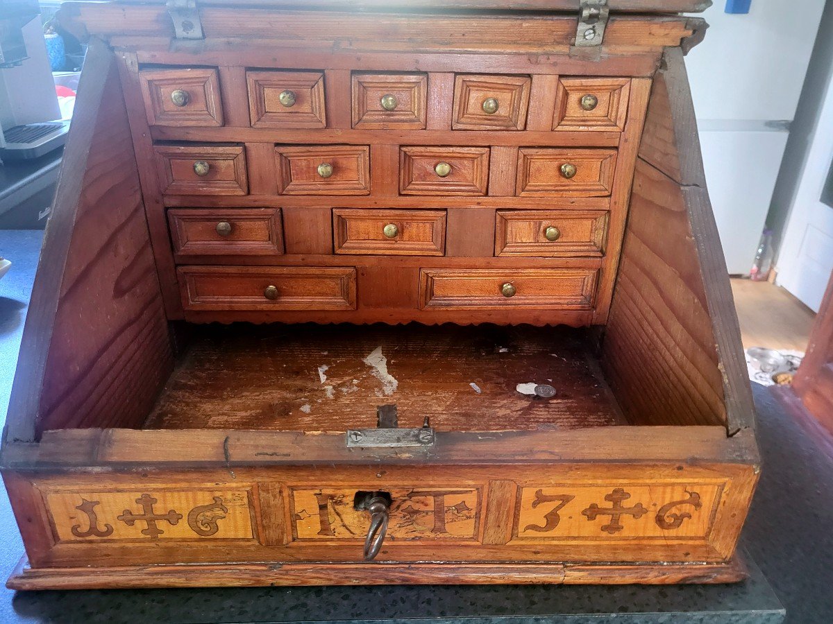 Ecritoire, Cabinet De Voyage En Marqueterie, Origine Religieuse époque XVIIeme-photo-4