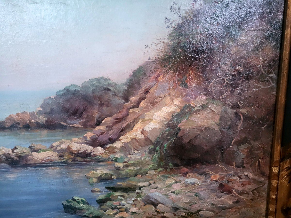 Cyrille Besset (1861-1902), Grand Tableau, Huile Sur Toile Paysage St Jean Cap Ferrat-photo-2