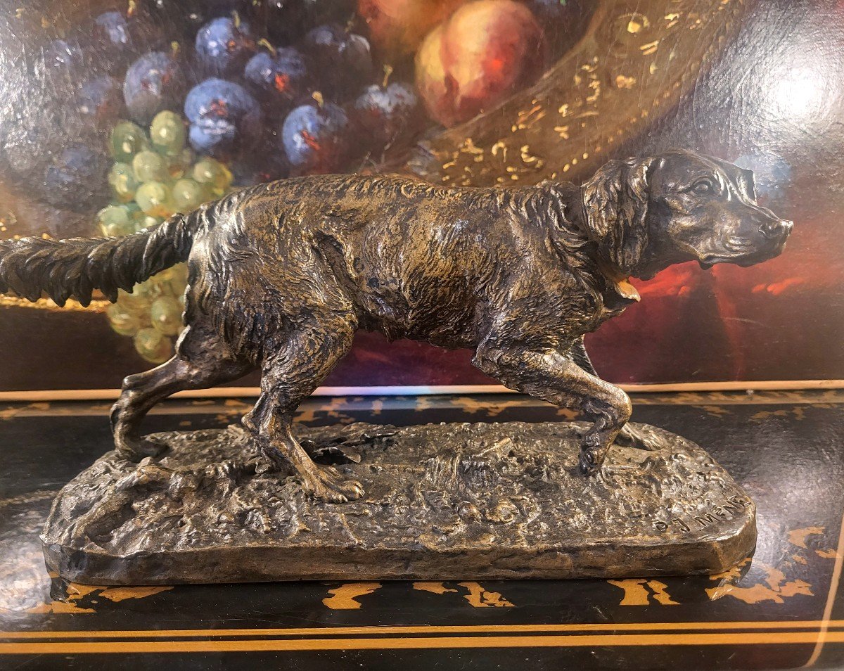 Bonze à patine brune, chien épagneul Français Époque XIX