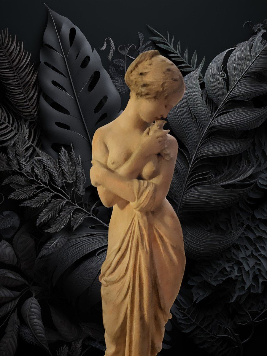 Sculpture En Terre Cuite Lesbie Et Son Oiseau - époque XIXeme-photo-2