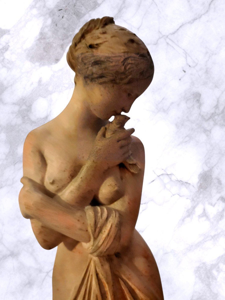 Sculpture En Terre Cuite Lesbie Et Son Oiseau - époque XIXeme-photo-3