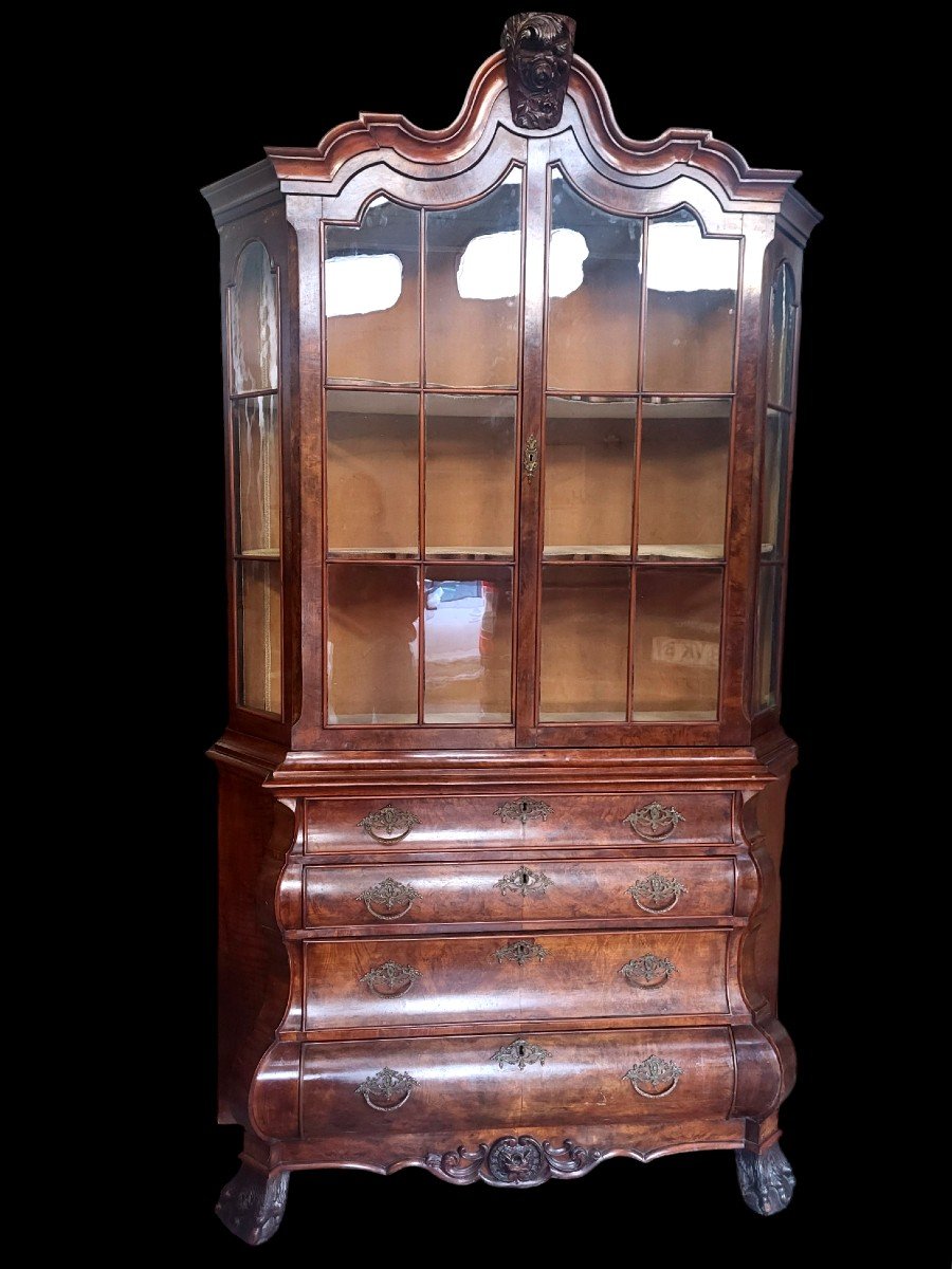 Double-body Dutch Display Cabinet In Louis XV Walnut Burl, Late 18th Century-photo-2