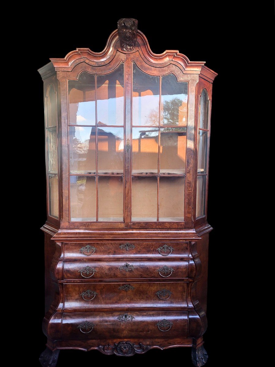 Double-body Dutch Display Cabinet In Louis XV Walnut Burl, Late 18th Century-photo-3