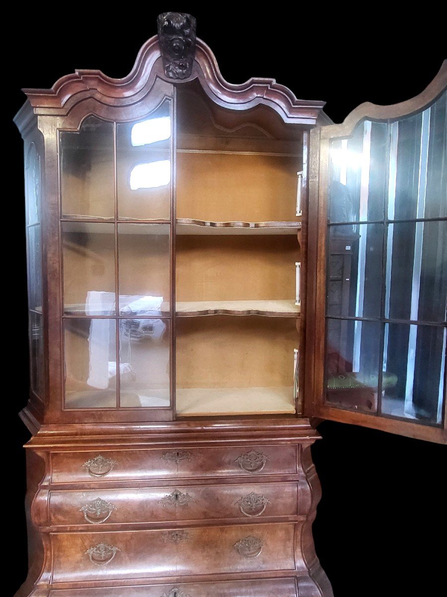 Double-body Dutch Display Cabinet In Louis XV Walnut Burl, Late 18th Century-photo-4