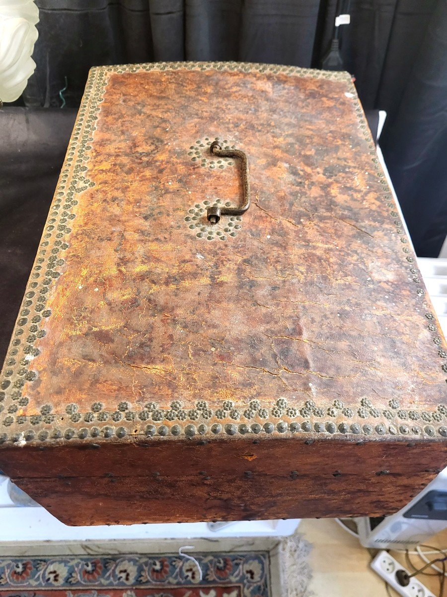 Coffret Messager en bois gainé de cuir d époque Louis XIV-photo-2