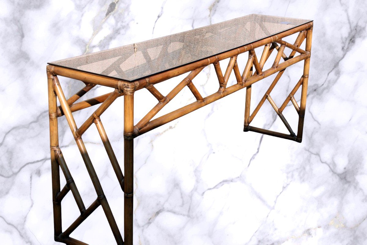 Console vintage en bambou d époque XXeme