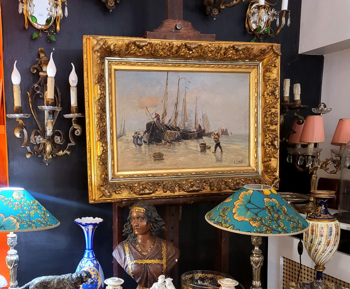Oil On Canvas, Marine, Fishing Scene From Nord-pas-de-calais, 20th Century-photo-3