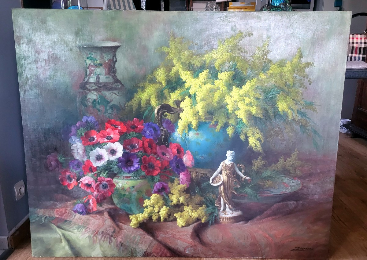 Huile Sur Toile De Grande Taille, Nature Morte XIXeme Signée Stappers-photo-2