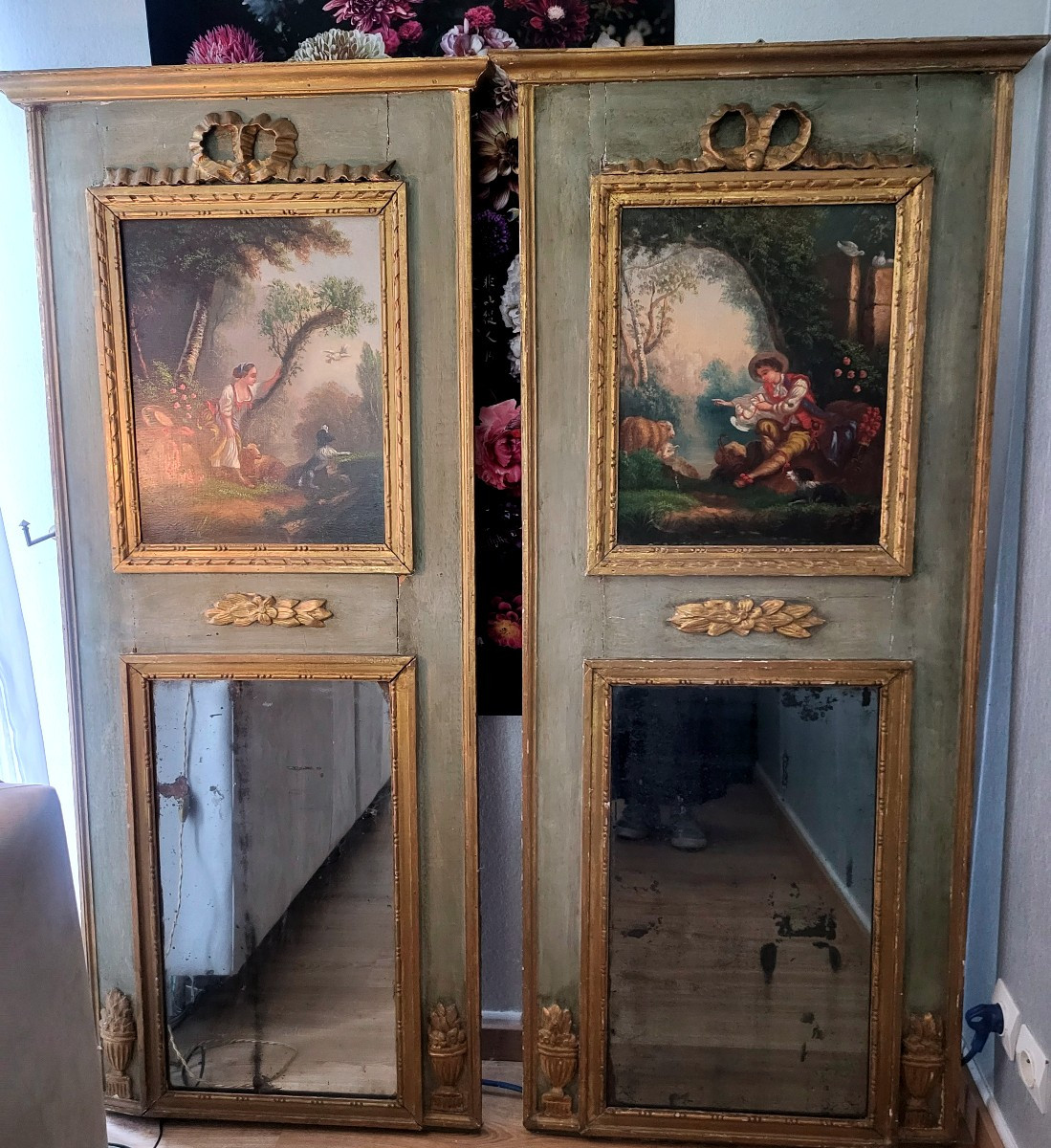 Vraie Paire De Trumeaux D Entre Deux, Peinture Sur Toile, XVIIIeme -photo-7