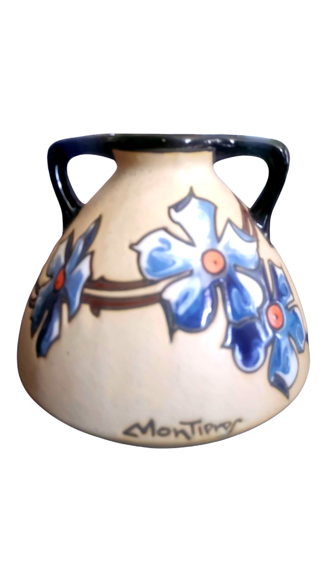 Vase bursiforme à deux anses signe Montieres, xxeme-photo-4
