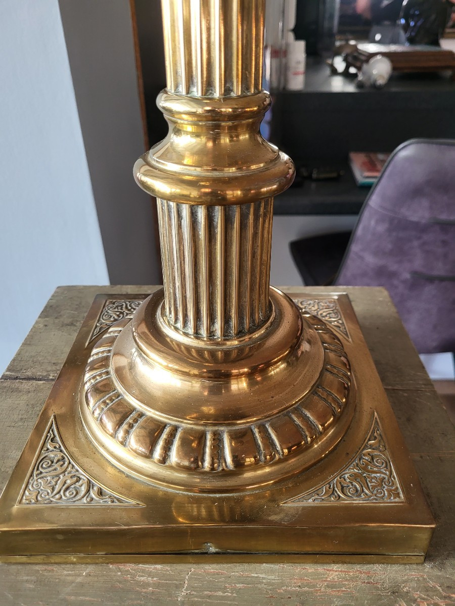 Grande lampe à pétrole bronze et laiton, style Art nouveau - XIXeme-photo-3