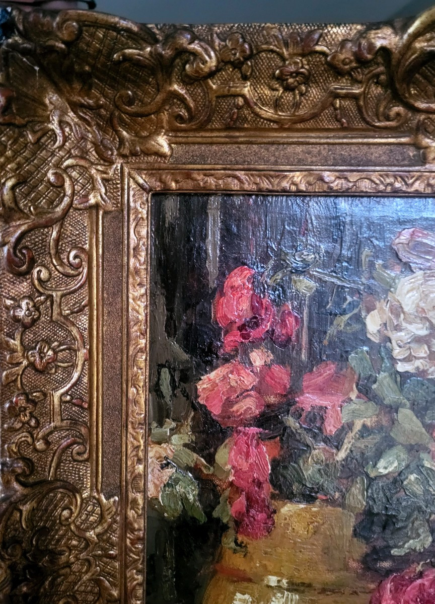 Oil On Canvas, Still Life With Roses Signed Herman Courtens - 19th Century-photo-2