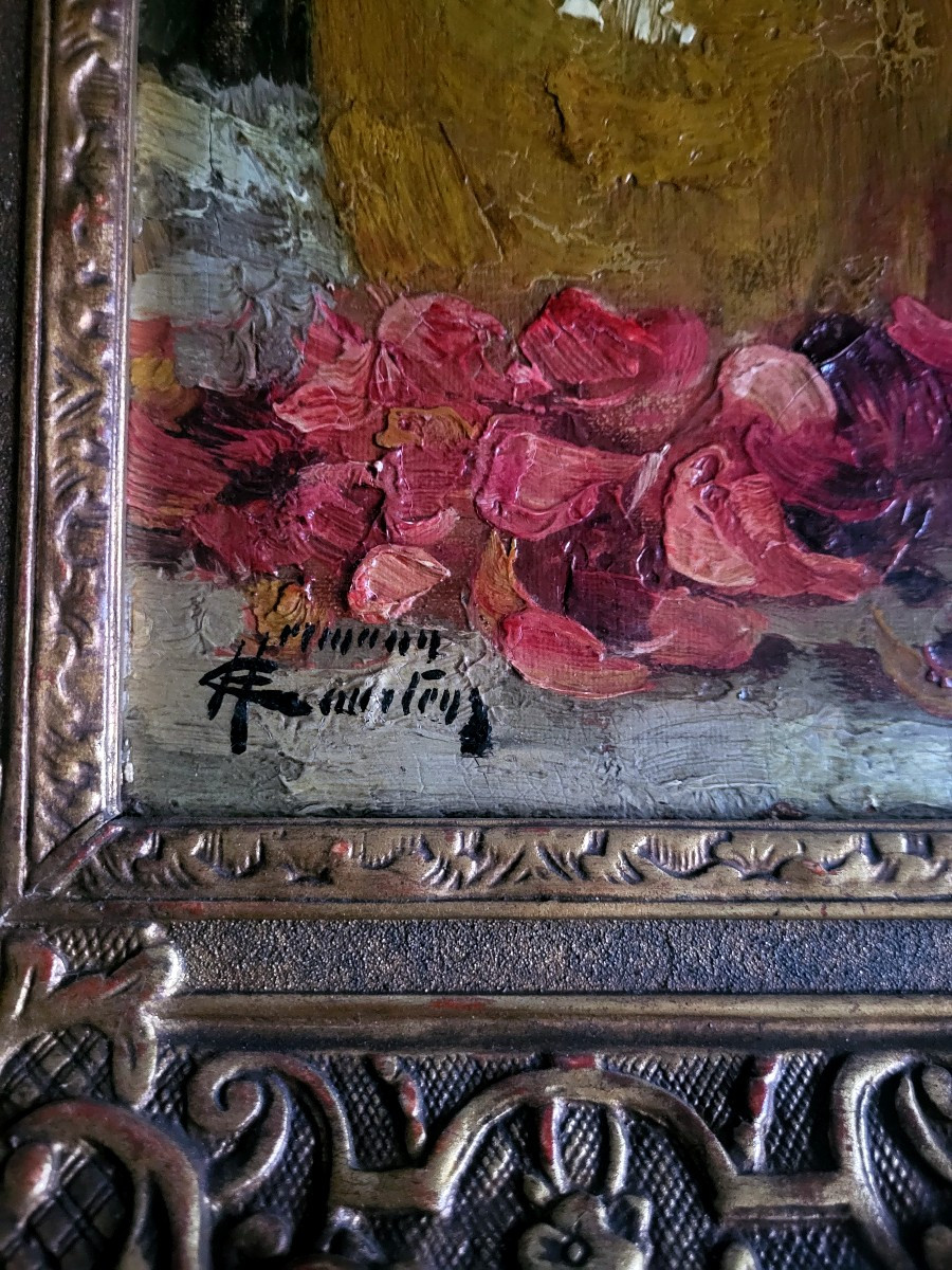 Oil On Canvas, Still Life With Roses Signed Herman Courtens - 19th Century-photo-4