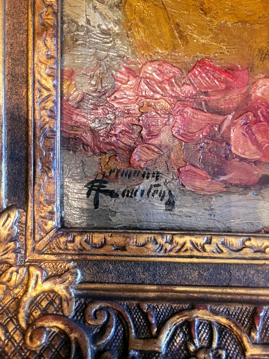 Oil On Canvas, Still Life With Roses Signed Herman Courtens - 19th Century-photo-3