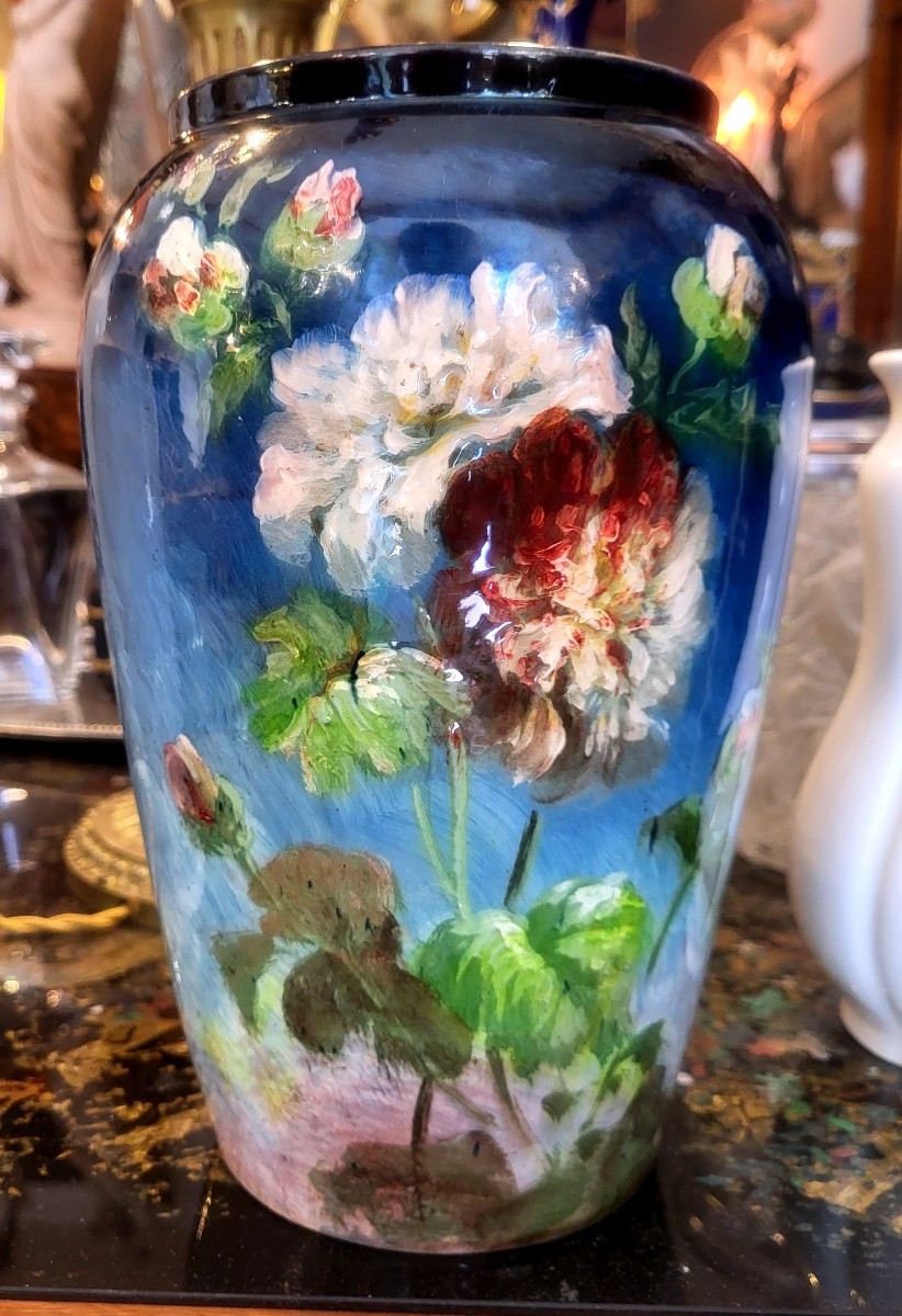 Vase Montigny Sur Loing Signed, Decorator Ores Petit XIXth