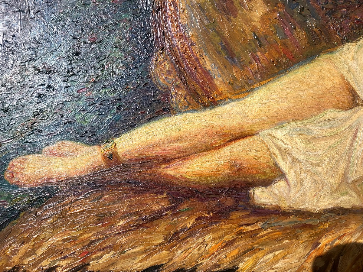 Oil On Panel, Orientalist Style, Reclining Woman, 19th Century-photo-3