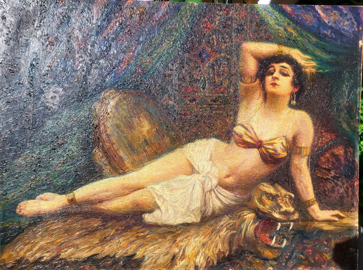 Oil On Panel, Orientalist Style, Reclining Woman, 19th Century