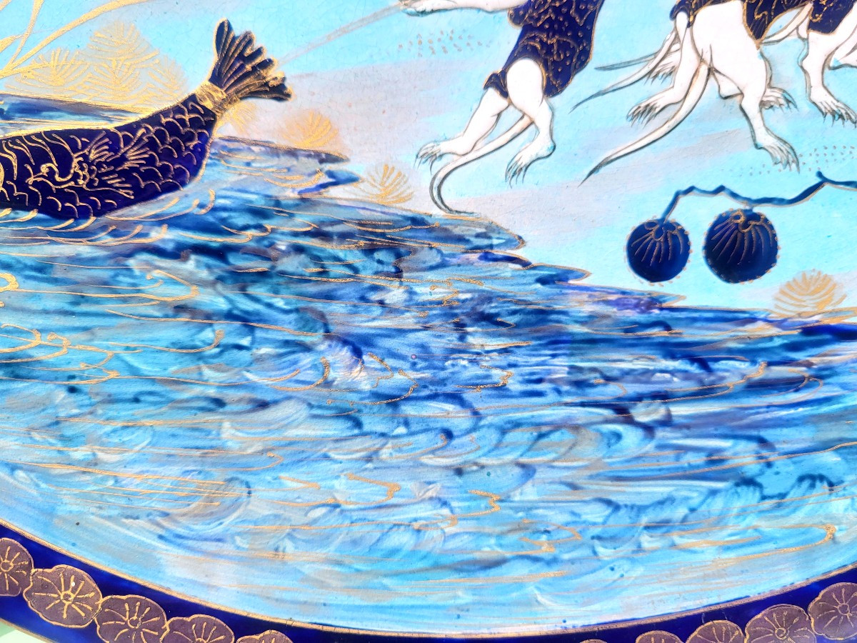 Decorative Dish In Fine Earthenware With Japanese Enamels - Epic Menji 19th Century-photo-3