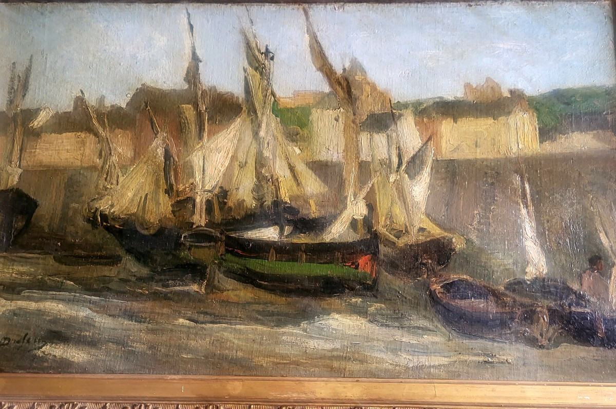 Huile, marine signée d Édouard Jacques Dufeu- XIXeme-photo-1