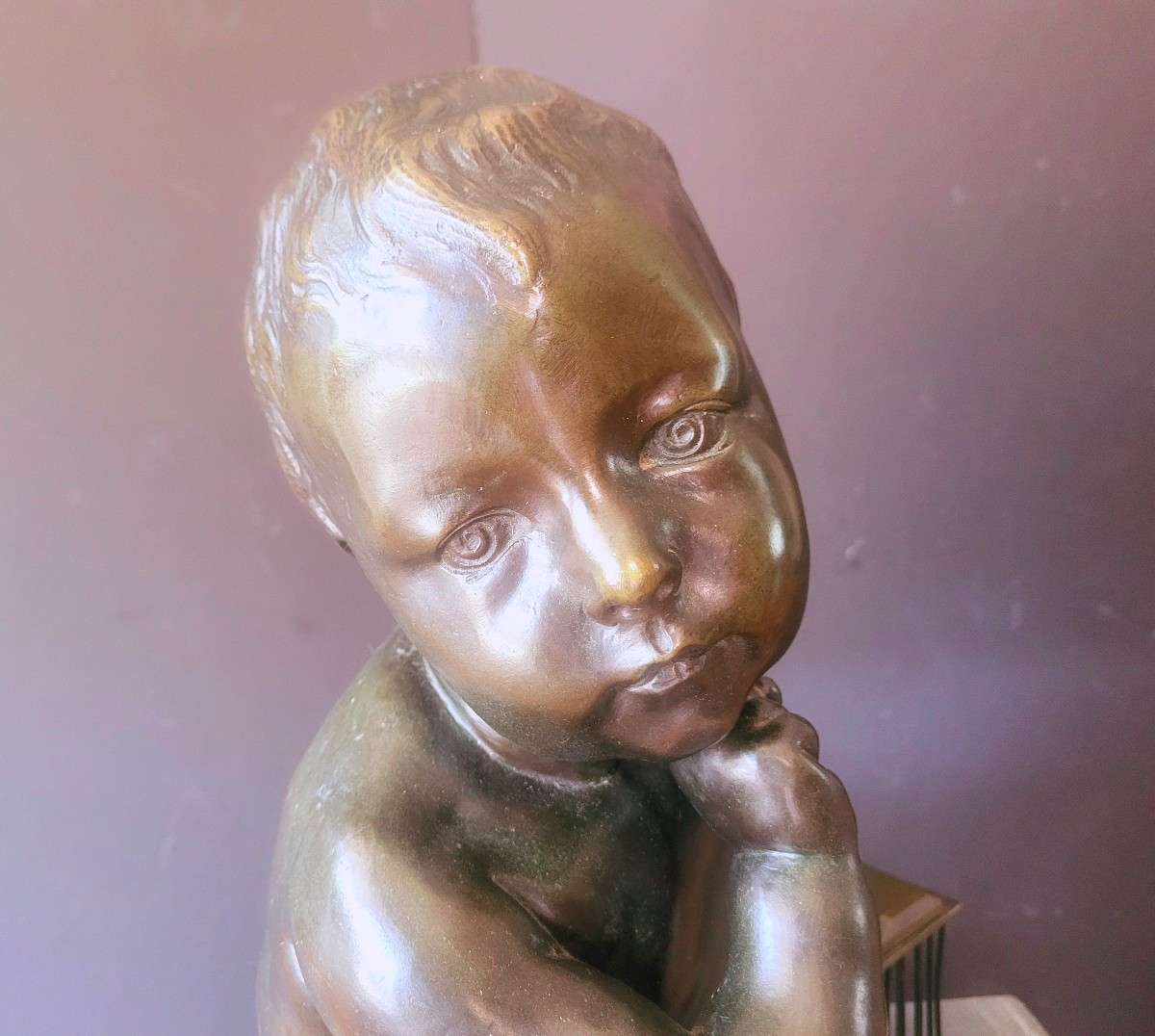 Bronze de grande taille "l'enfant à la cage" sur marbre d'après Jean-Baptiste PIGALLE - XIXeme-photo-3