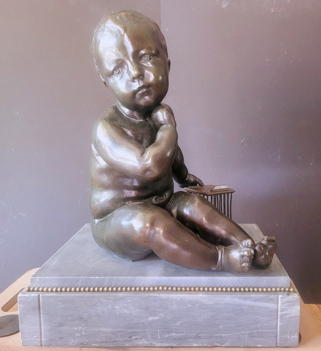 Bronze de grande taille "l'enfant à la cage" sur marbre d'après Jean-Baptiste PIGALLE - XIXeme-photo-2