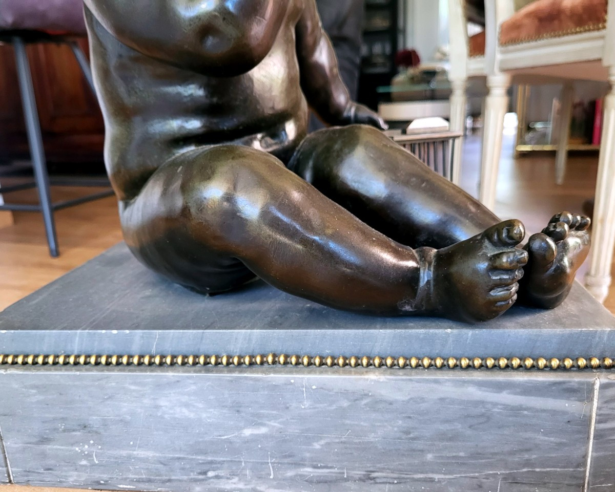 Bronze de grande taille "l'enfant à la cage" sur marbre d'après Jean-Baptiste PIGALLE - XIXeme-photo-1