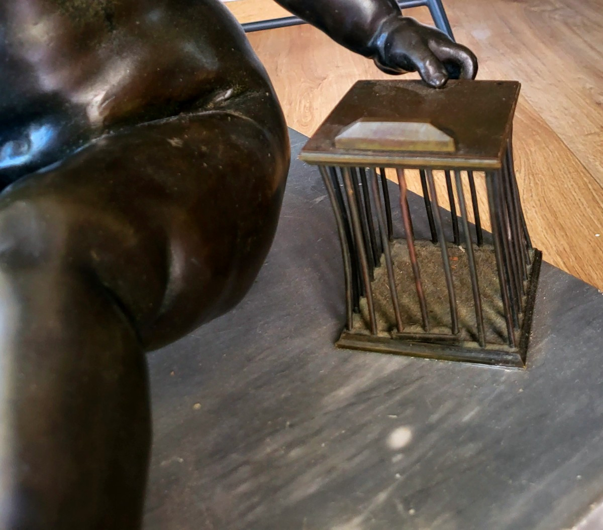 Bronze de grande taille "l'enfant à la cage" sur marbre d'après Jean-Baptiste PIGALLE - XIXeme-photo-2