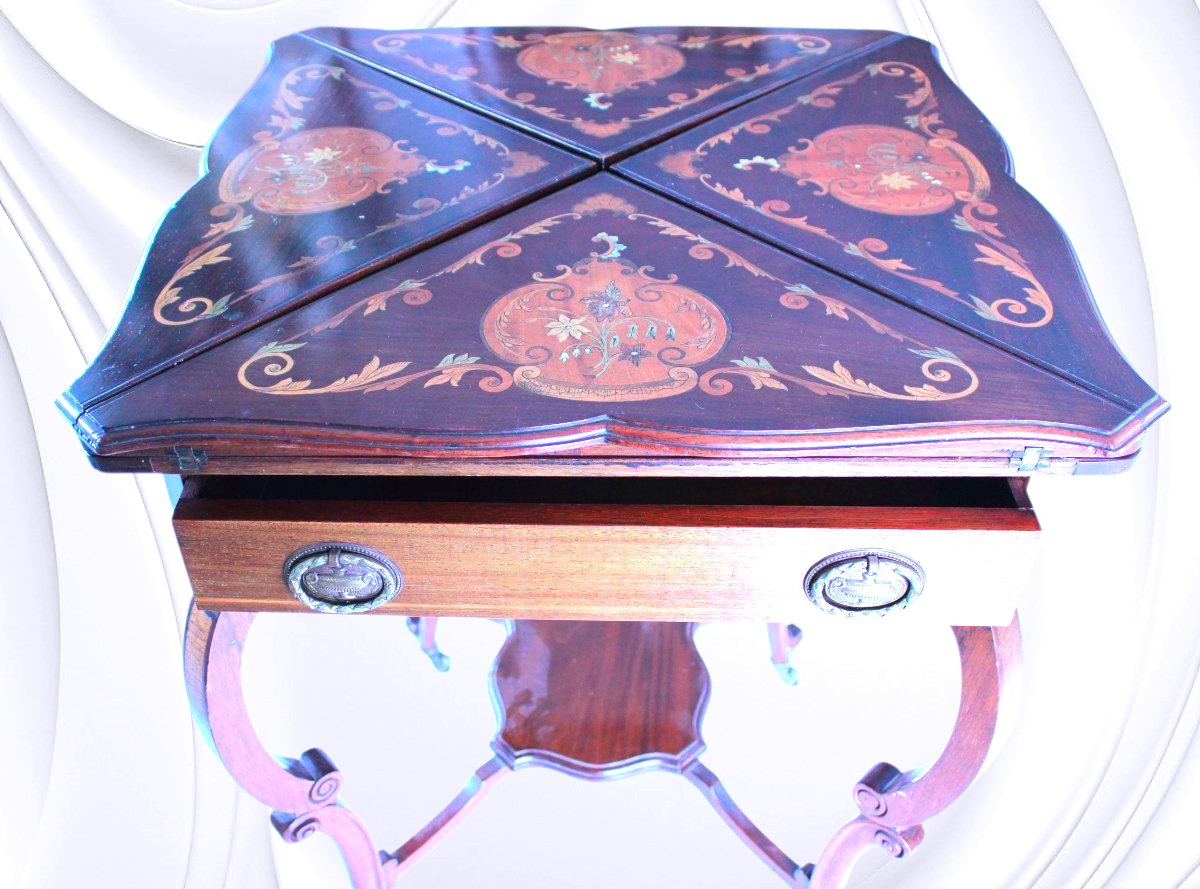 Edwardian Marquetry Handkerchief Games Table -photo-2