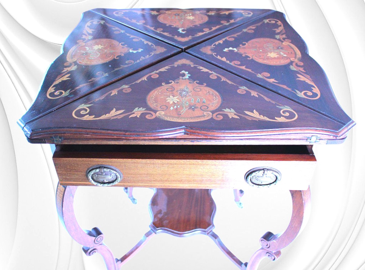 Edwardian Marquetry Handkerchief Games Table 