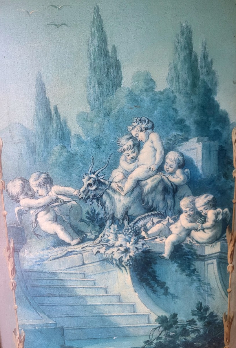 Paravent 3 panneaux, style Louis XVI - Epoque  XIXeme-photo-2