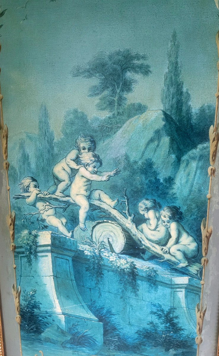 Paravent 3 panneaux, style Louis XVI - Epoque  XIXeme-photo-3