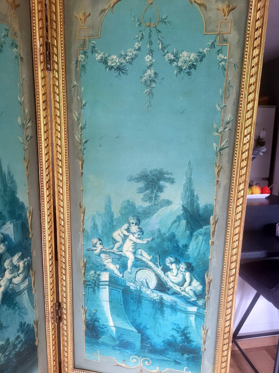Paravent 3 panneaux, style Louis XVI - Epoque  XIXeme-photo-3
