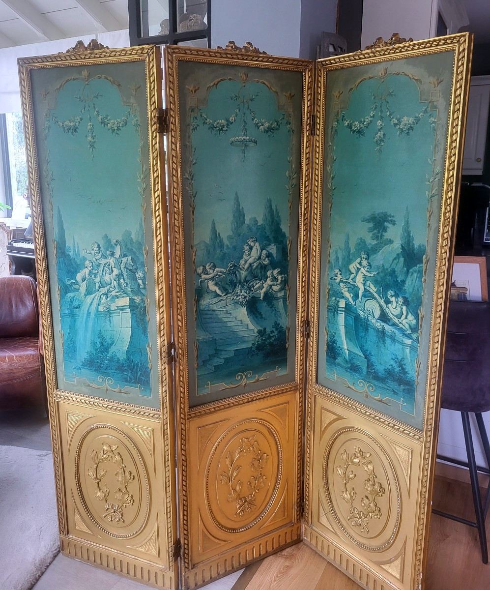 Paravent 3 panneaux, style Louis XVI - Epoque  XIXeme