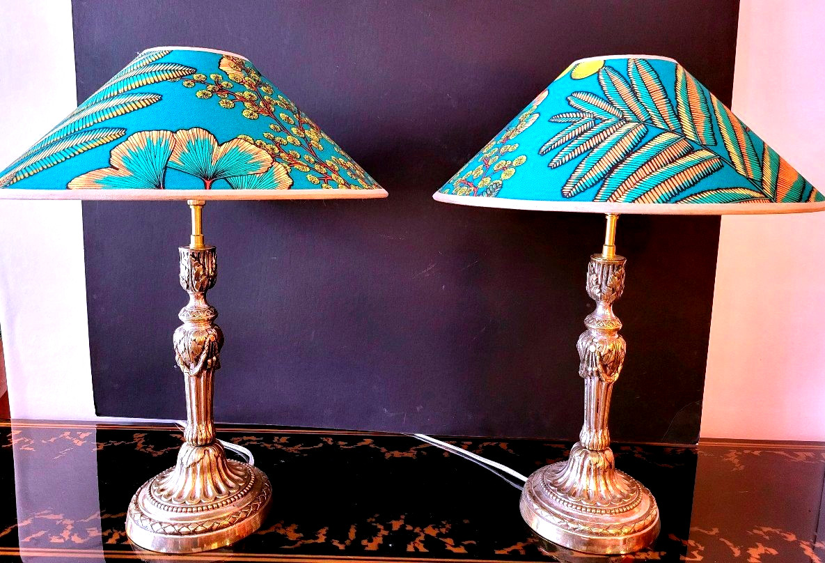 Pair Of Silver-plated Bronze Lamps - 18th Century-photo-2