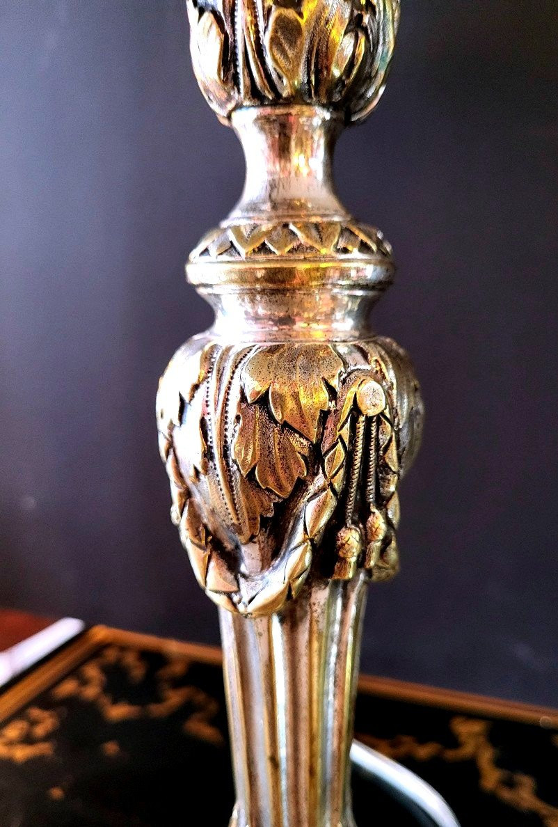 Pair Of Silver-plated Bronze Lamps - 18th Century-photo-4