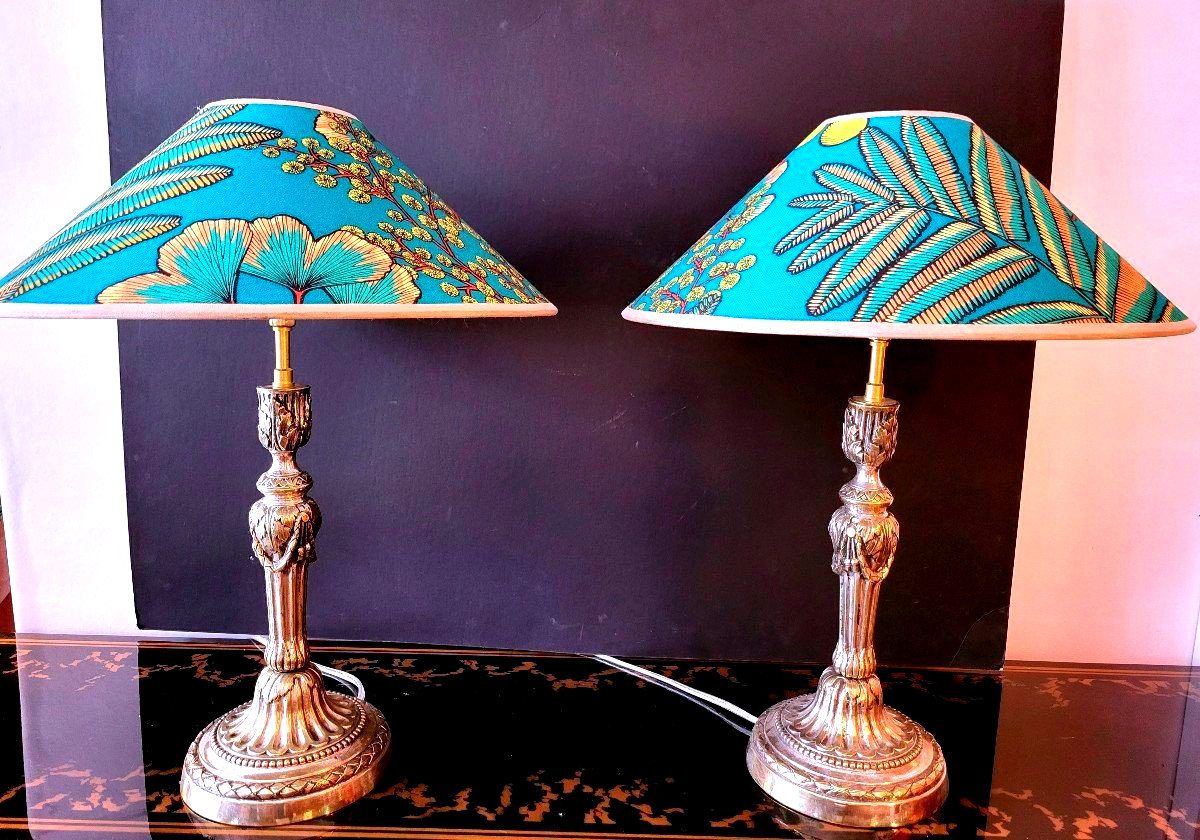 Pair Of Silver-plated Bronze Lamps - 18th Century