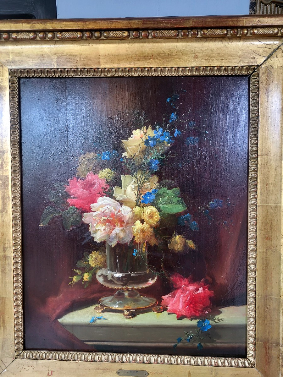 Huile sur panneau, nature morte signe J.BELLAY XIXeme-photo-8