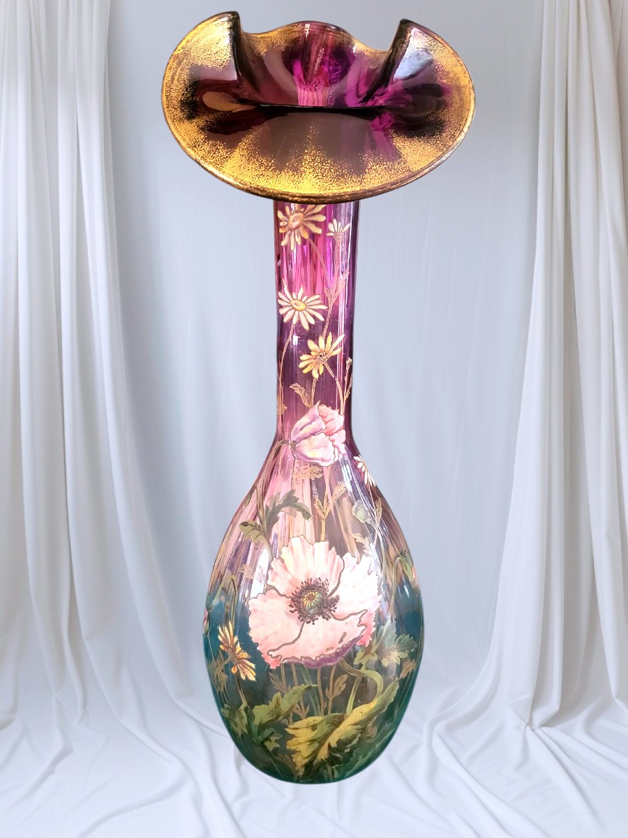 Vase de grande dimension en verre émaillé, Monjoye - XIXeme-photo-4