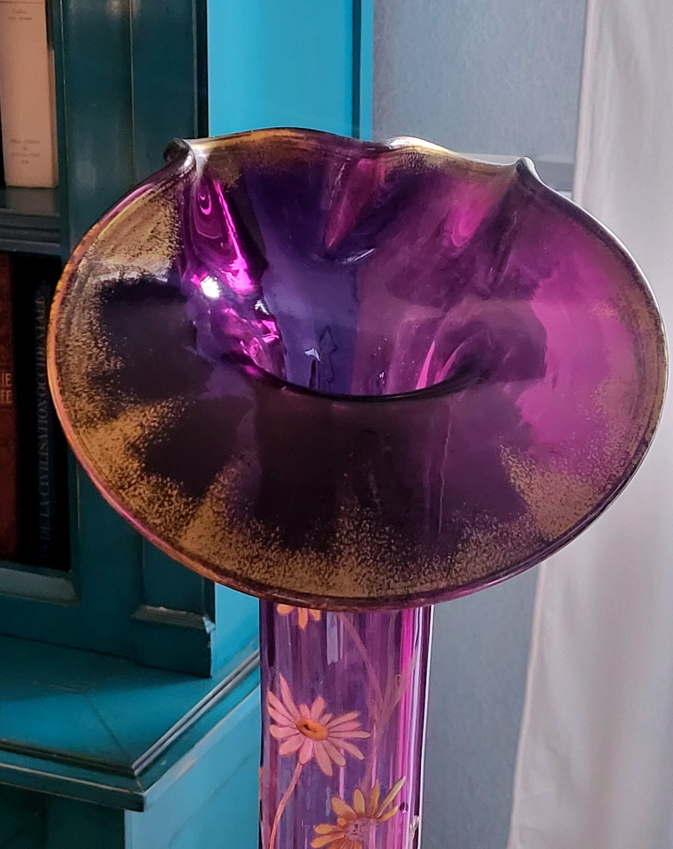 Vase de grande dimension en verre émaillé, Monjoye - XIXeme-photo-2