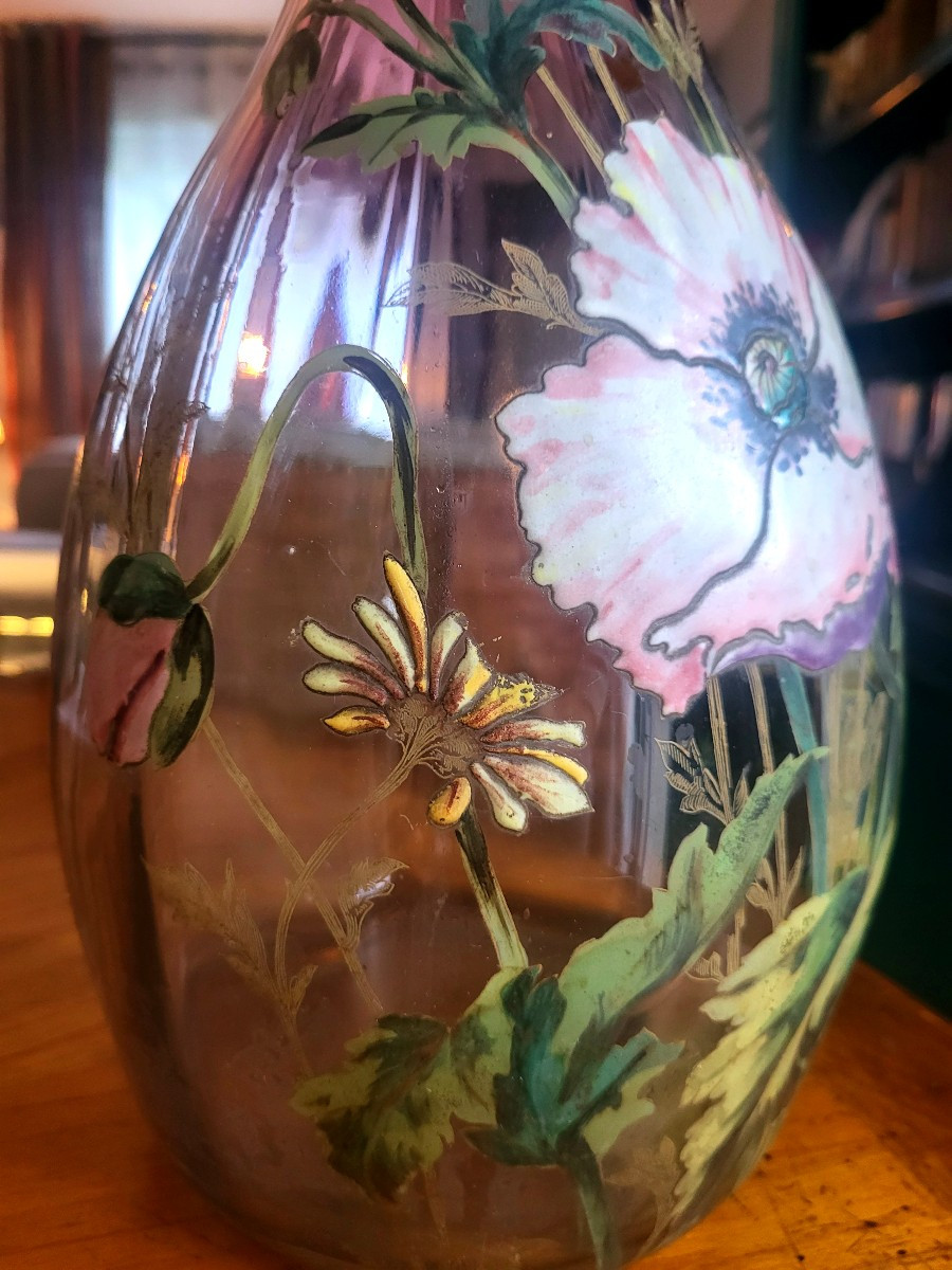 Vase de grande dimension en verre émaillé, Monjoye - XIXeme-photo-3