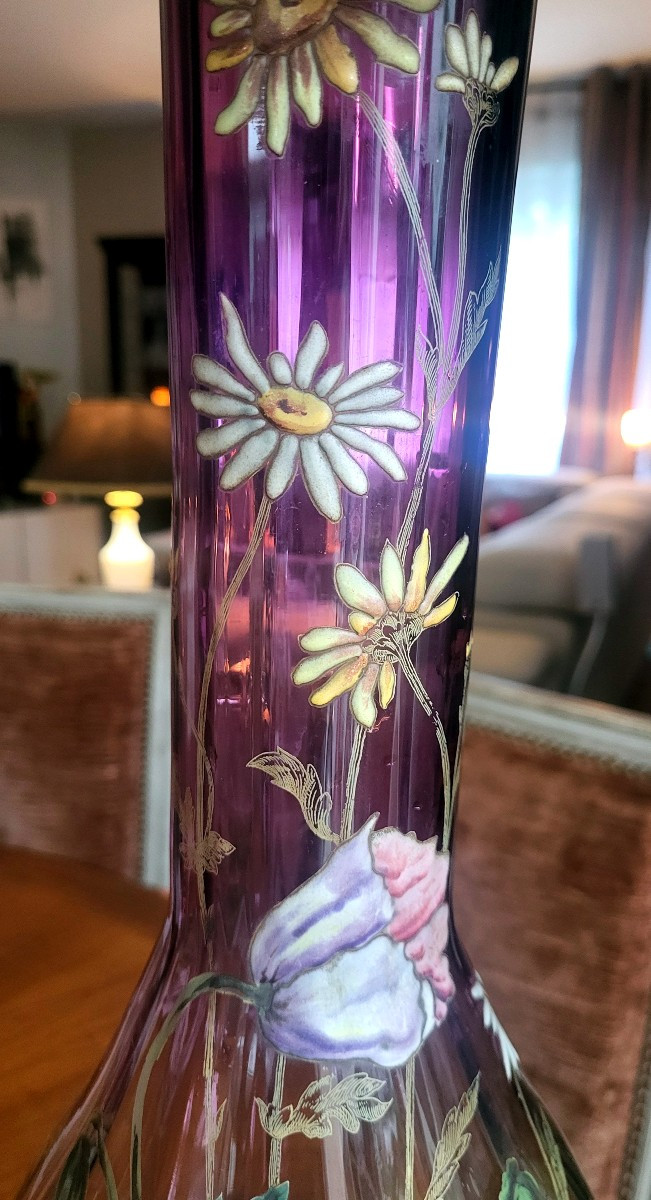 Vase de grande dimension en verre émaillé, Monjoye - XIXeme-photo-4