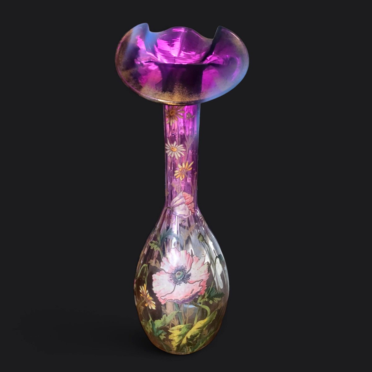 Vase de grande dimension en verre émaillé, Monjoye - XIXeme