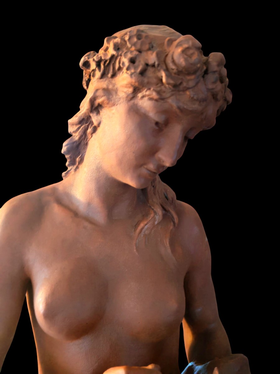 Importante sculpture femme a l antique en terre cuite signée - XIXeme-photo-5
