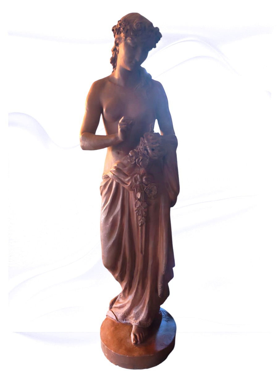 Importante sculpture femme a l antique en terre cuite signée - XIXeme